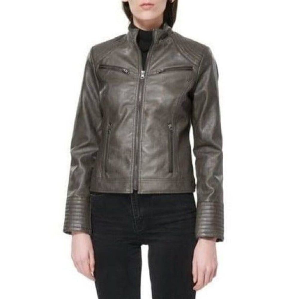 Maralyn & Me Juniors Faux-Leather Charcoal Moto Jacket Gray Extra Small NWT
